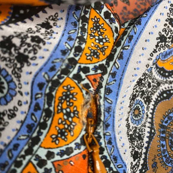 Sandro Paris Paisley Print Silk Wrap Dress Orange Blue - Picture 8 of 10